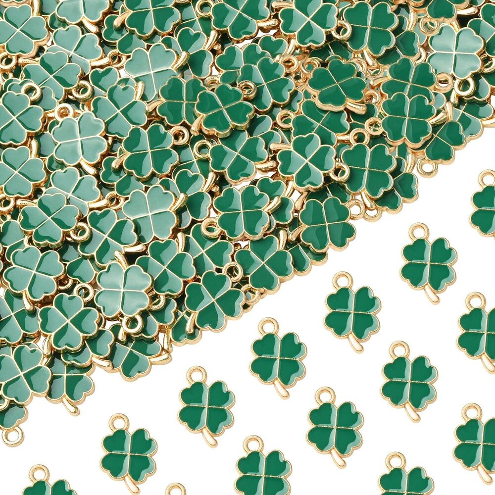 1960 100pcs Lucky Charms St. Patrick's Day Four Leaf Clover Green Charms